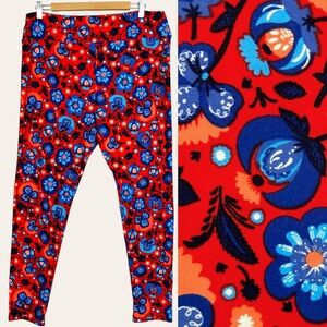 LuLaRoe Floral Botanical Print Comfy High Rise Casual Lounge Pants Leggings Red